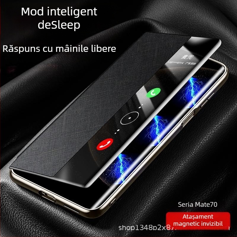 Husă Huawei Mate70 Pro cu capac flip, protecție completă, ediție premium cu fir auriu și brocart argintiu