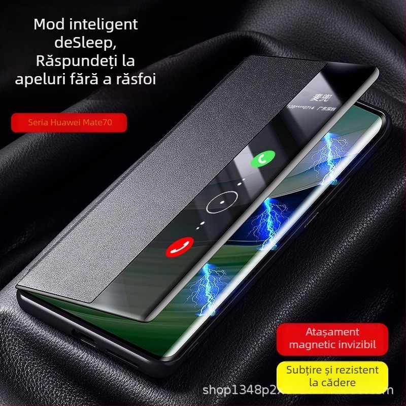 Husă Huawei Mate70 Pro cu capac flip, protecție completă, ediție premium cu fir auriu și brocart argintiu