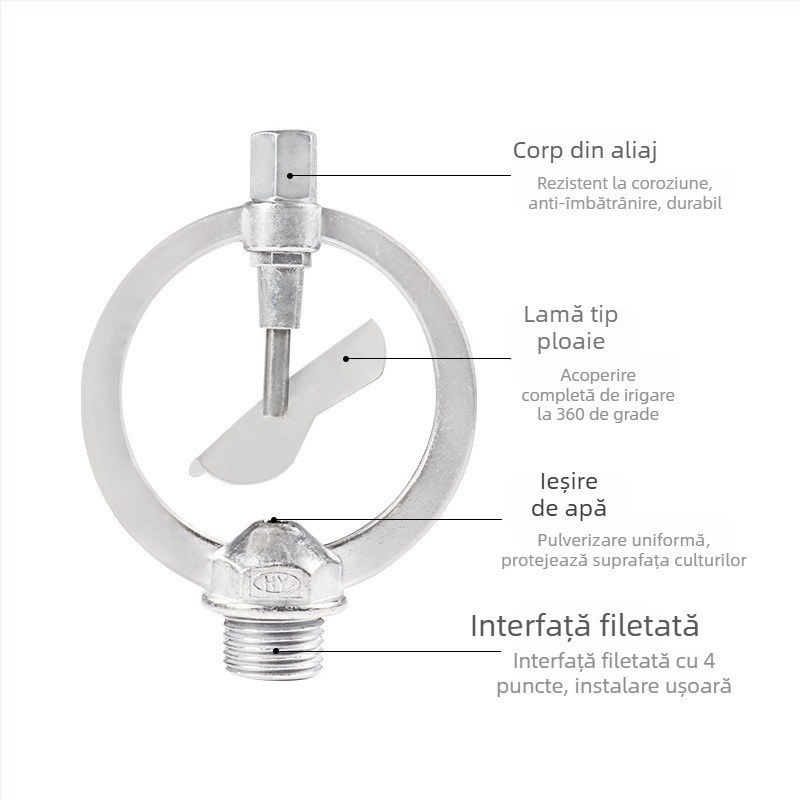 Duză de irigații cu filet exterior de patru puncte, aliaj de zinc, duză rotativă la 360° în formă de fluture