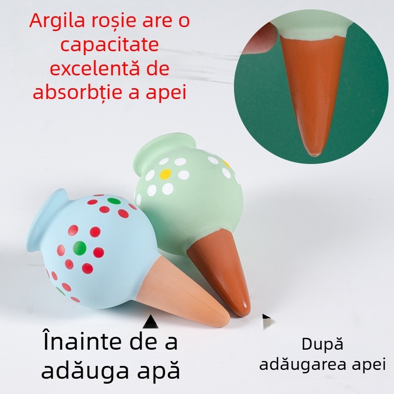 Dispozitiv ceramic pentru irigare prin picurare, roșu, cu model cu buline, dispozitiv compact de udare a plantelor
