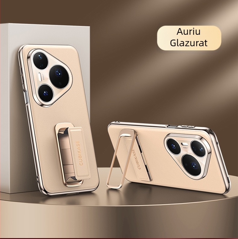 Husă Huawei Pura80 Ultra cu brățară pentru încheietură și suport rotativ — textură piele Napa electroplacată
