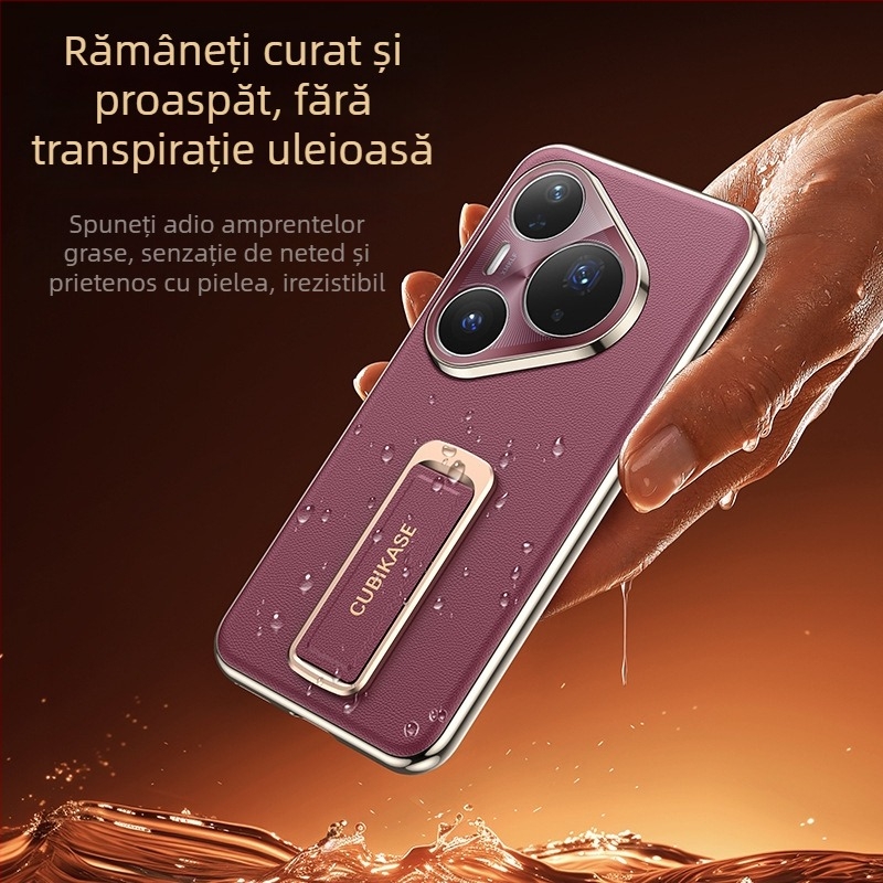 Husă Huawei Pura80 Ultra cu brățară pentru încheietură și suport rotativ — textură piele Napa electroplacată