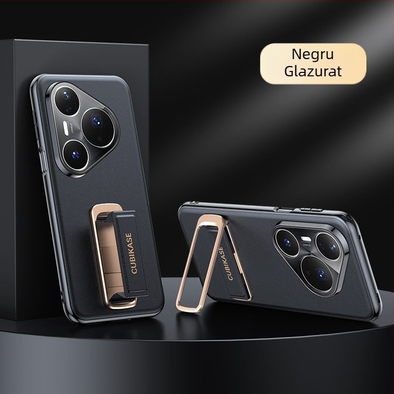 Husă Huawei Pura80 Ultra cu brățară pentru încheietură și suport rotativ — textură piele Napa electroplacată