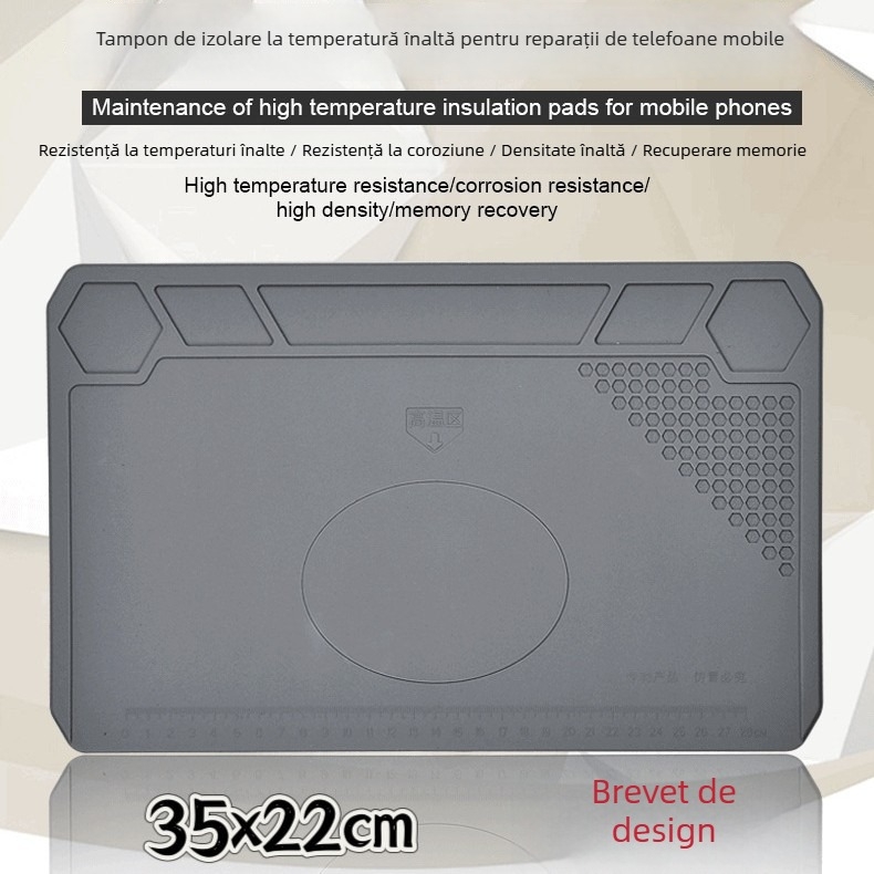 Covoraș de lucru din silicon antistatic pentru reparații telefoane și calculatoare, rezistent la temperaturi și cu izolație termică, modelul 615, potrivit pentru lipit și pentru lucrul cu pistolul de aer cald