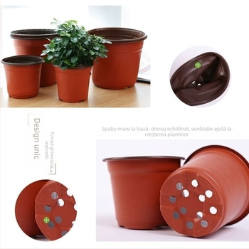 Ghiveci plastic pentru răsaduri, bicolor, cu pereți groși, diametru mare și bază