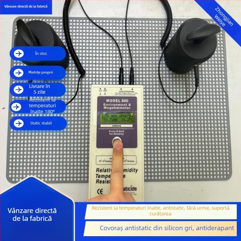 Padă din silicon antistat, 440×295 mm, 1 mm grosime, rezistentă la temperaturi înalte, antiderapant, suprafață de lucru silențioasă, anti-oboseală