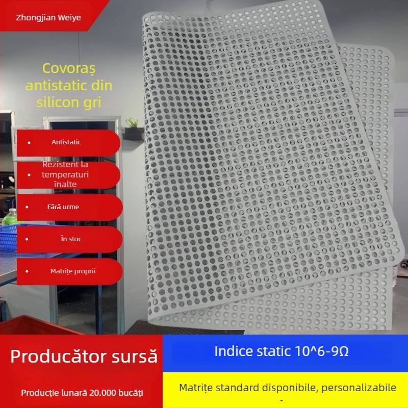 Padă din silicon antistat, 440×295 mm, 1 mm grosime, rezistentă la temperaturi înalte, antiderapant, suprafață de lucru silențioasă, anti-oboseală