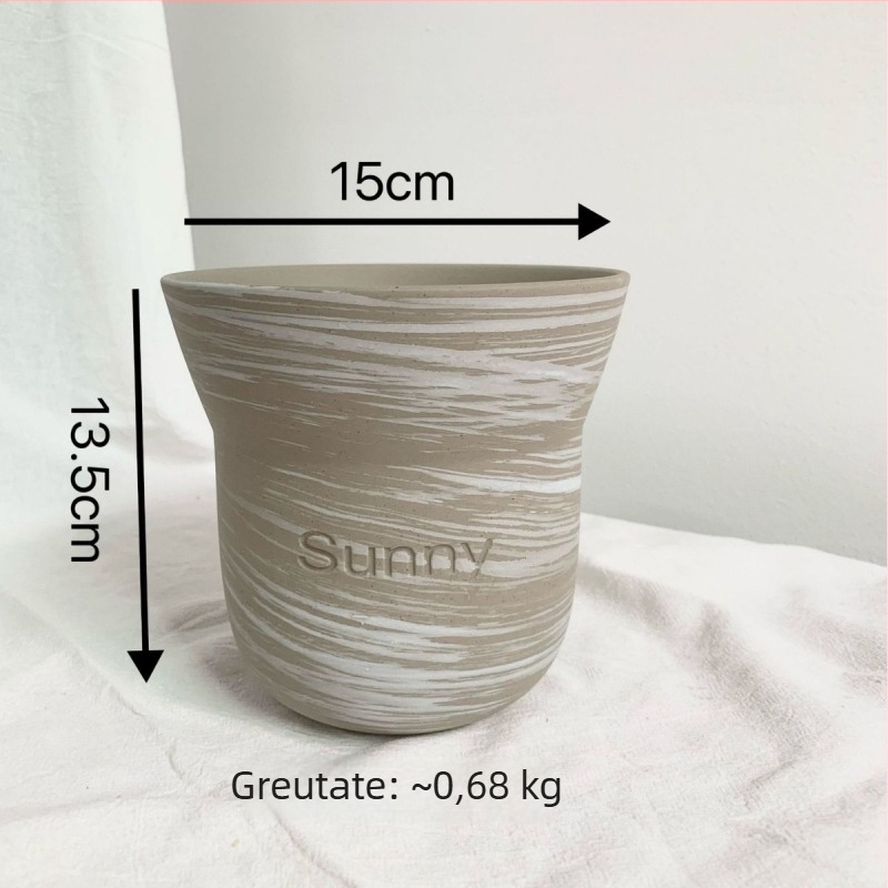 Ghivece ceramice în stil coreean pentru plante verzi, vase din lut texturate pentru orhidee și ferigi, neglazurate, pe birou cu culoare contrastantă