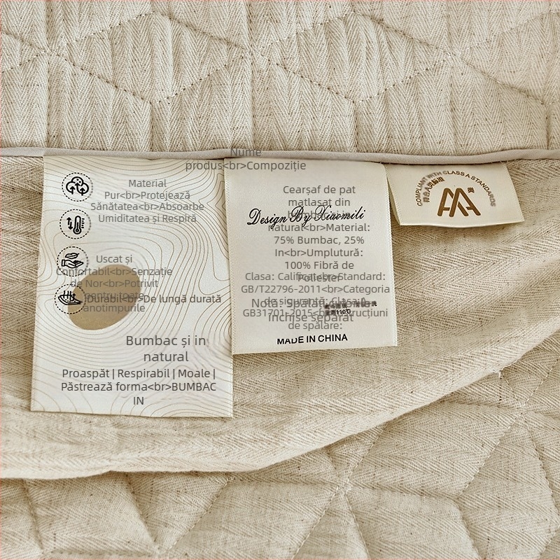 Cearșaf cu elastic din bumbac natural și in, antibacterian și anti-static, cu căptușeală, protecție împotriva prafului pentru saltea, pentru pat de 1,8 m, stil lux lejer