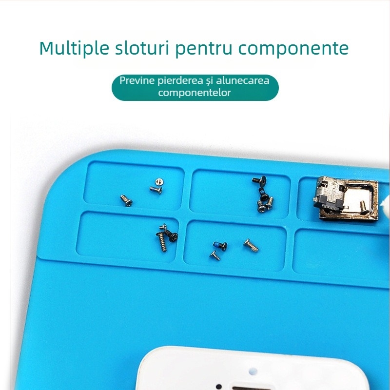 Pad de silicon pentru reparații telefoane și calculatoare, placă izolatoare termică 200×300 mm, anti-static, cu șuruburi magnetice
