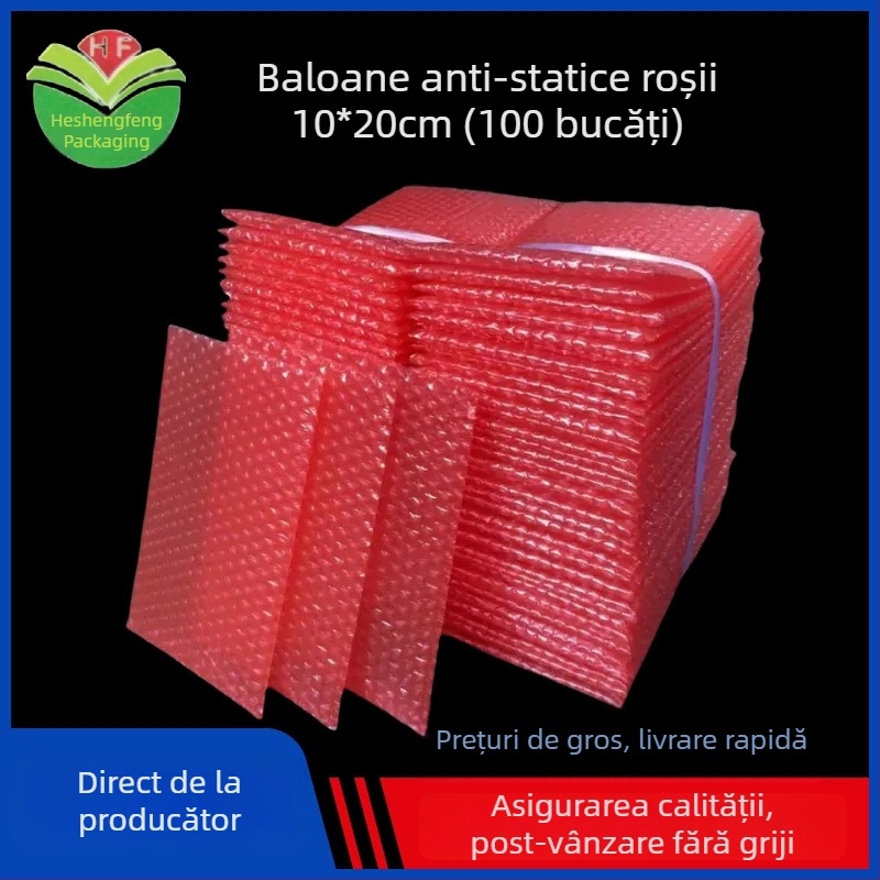 Pungă cu bule antistatice roșie, 10×20 cm, pentru ambalare