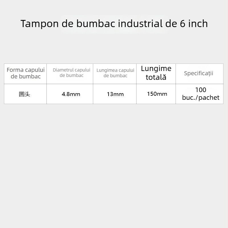 Bețișor din lemn industrial cu vată, 6 inch / 15 cm, curățare fără praf a lentilelor UV optice, antistatice