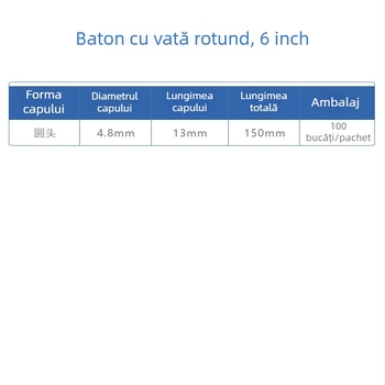 Bețișor din bumbac cu o singură capăt pe pai din lemn, pentru curățarea componentelor electronice, fără praf, 15 cm