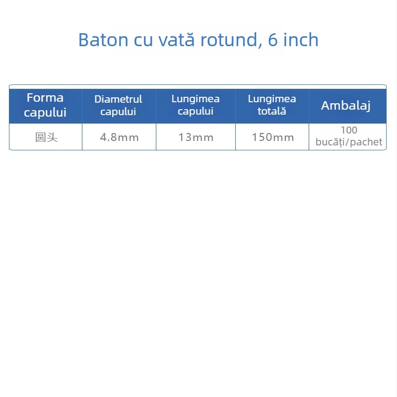 Bețișor din bumbac cu o singură capăt pe pai din lemn, pentru curățarea componentelor electronice, fără praf, 15 cm