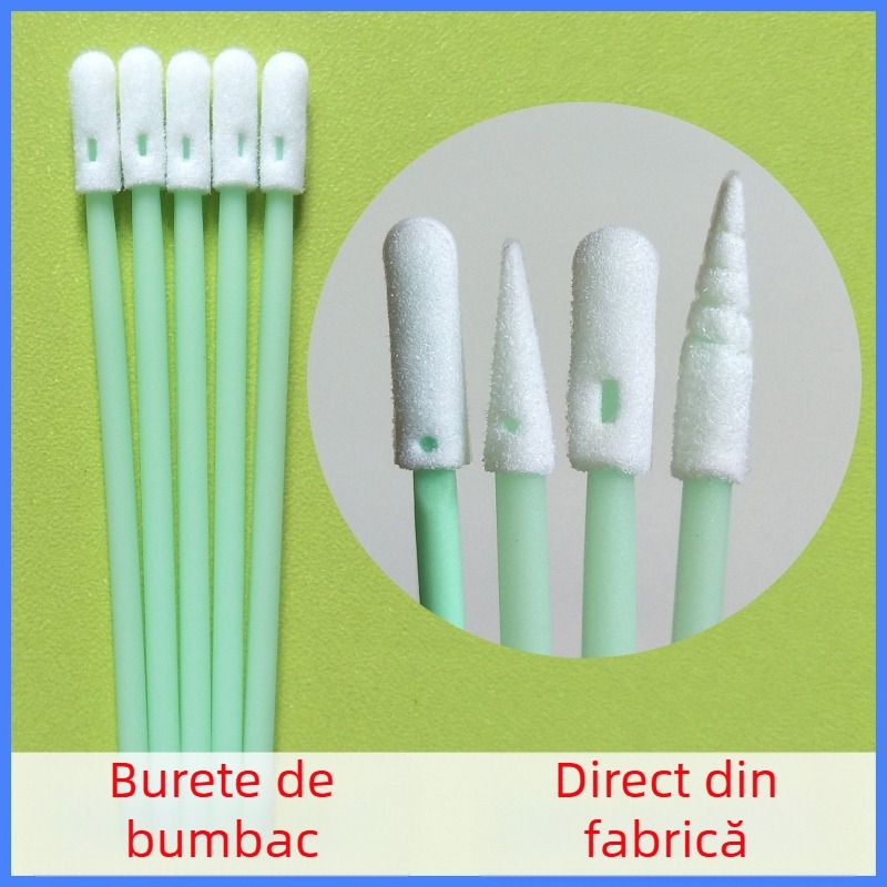 Tampon de burete cu vârf rotund pentru purificare fără praf, curățare anti-statică, tijă verde, bețișoare industriale din bumbac