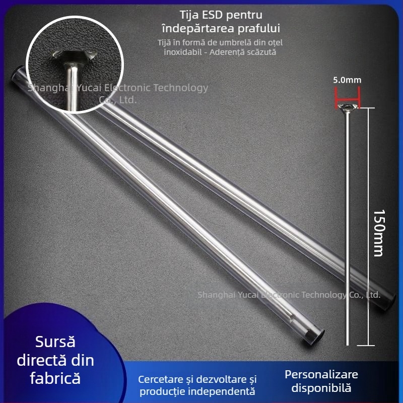 ESD bețișor de îndepărtare praf în formă de umbrelă, cu tijă din oțel inoxidabil, 150 mm × 5 mm, vârf de curățare cu adeziv, anti-static