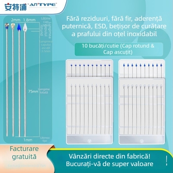 Bețișor ESD anti-statice pentru curățarea prafului, cu adeziv autoadeziv, CCD/CMOS, tijă din oțel inoxidabil