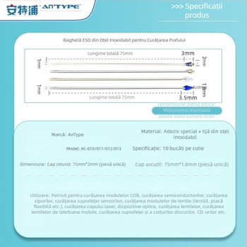 Bețișor ESD anti-statice pentru curățarea prafului, cu adeziv autoadeziv, CCD/CMOS, tijă din oțel inoxidabil