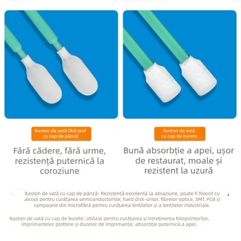 Tamponi de curățare pentru lentile, cu burete, antistatice, fără scame, 100 buc.
