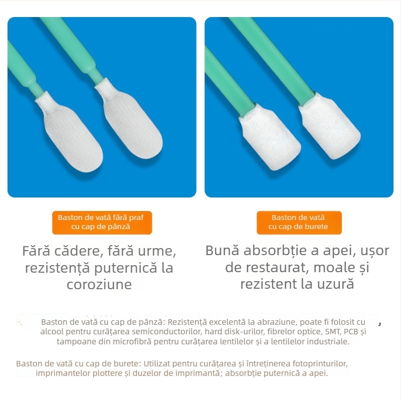 Tamponi de curățare pentru lentile, cu burete, antistatice, fără scame, 100 buc.