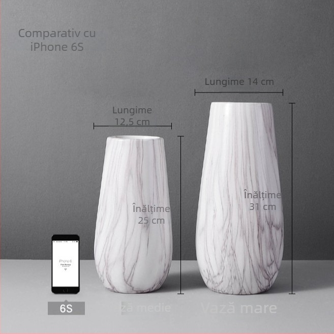 Vază ceramică cu model marmură, gură largă, pentru flori uscate, decor de birou în stil nordic