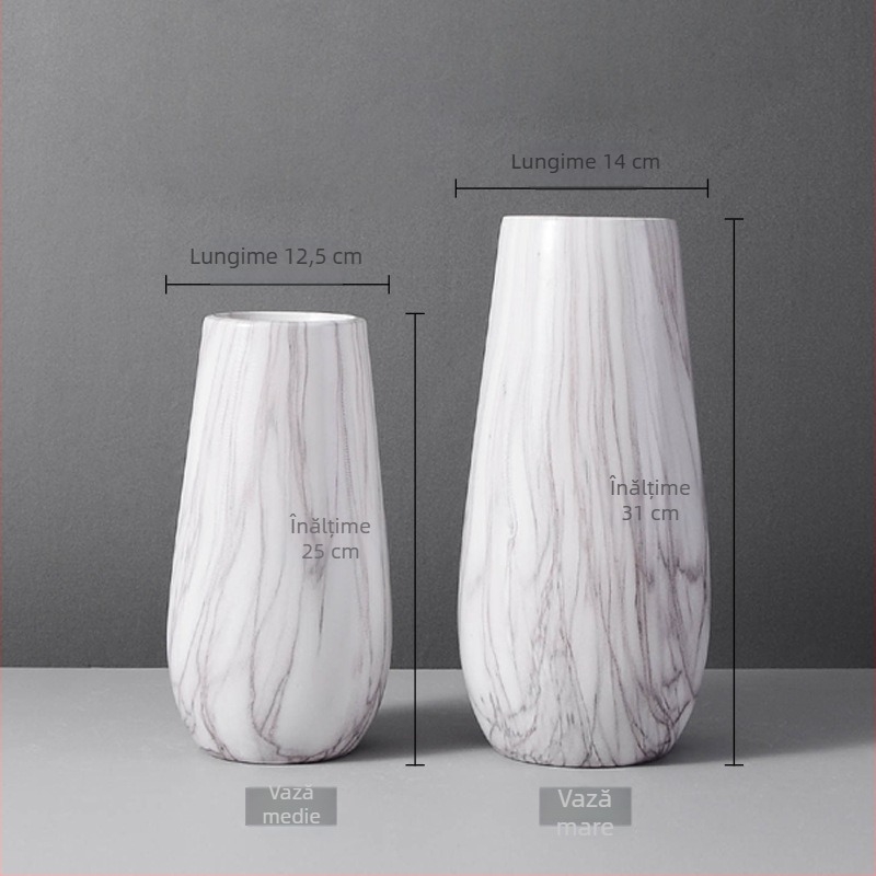 Vază ceramică cu model marmură, gură largă, pentru flori uscate, decor de birou în stil nordic