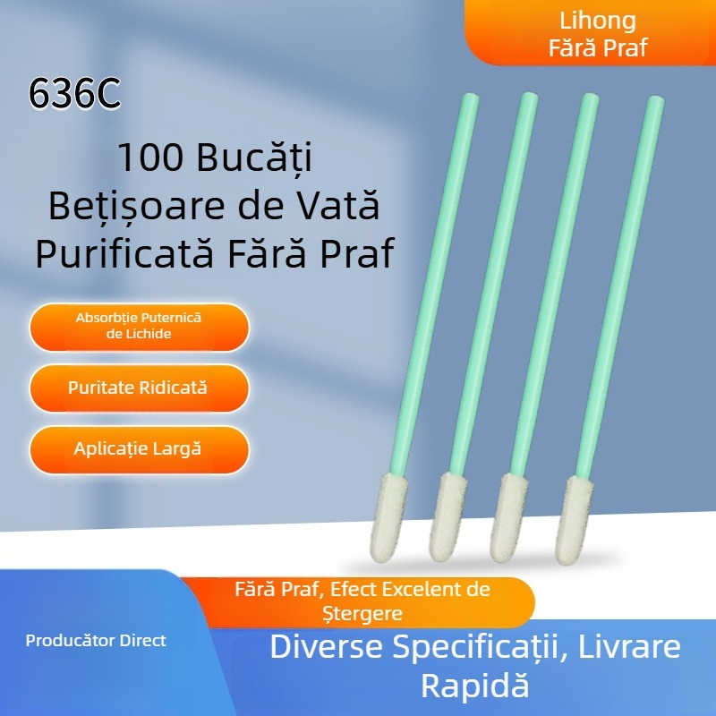 636C Tampon de bumbac purificator, fără praf, cu cap textil, vârf rotund, curățare praf în spații, anti-static