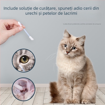 Tamponi de bumbac de unică folosință pentru curățarea canalului auditiv al animalelor de companie, cu soluție de curățare încorporată – pentru pisici și câini