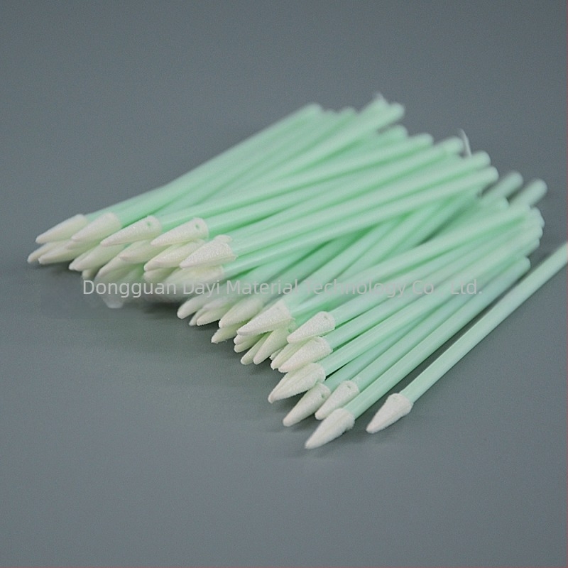 750 Tampon de bumbac fără praf, tijă verde 77 mm, vârf ascuțit, bețișor de curățare cu burete, anti-static