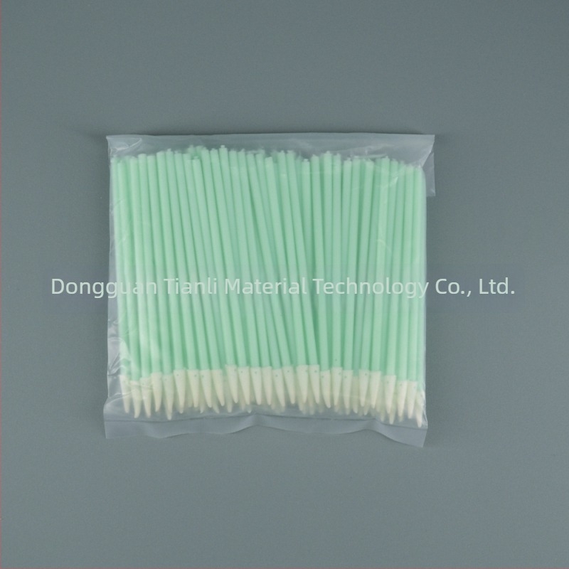 750 Tampon de bumbac fără praf, tijă verde 77 mm, vârf ascuțit, bețișor de curățare cu burete, anti-static