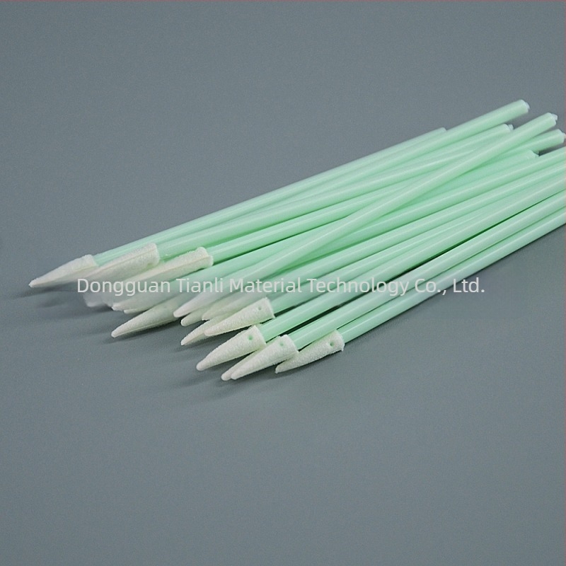 750 Tampon de bumbac fără praf, tijă verde 77 mm, vârf ascuțit, bețișor de curățare cu burete, anti-static