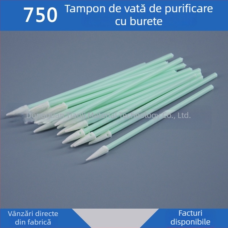 750 Tampon de bumbac fără praf, tijă verde 77 mm, vârf ascuțit, bețișor de curățare cu burete, anti-static