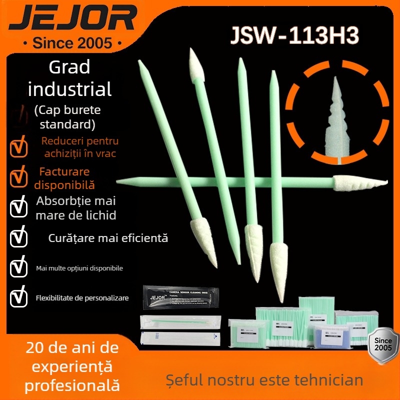 113H3 Bețișor de curățare cu vârf ascuțit, tampon de burete și mâner spiral verde, pentru curățarea instrumentelor de precizie și a microscopului