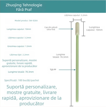 Bețișor de curățare antistat cu vârf din microfibră fără praf, cap plat SW-826A, lungime 70 mm