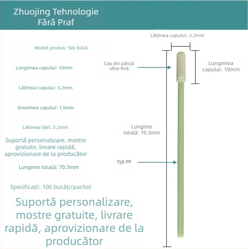 Bețișor de curățare antistat cu vârf din microfibră fără praf, cap plat SW-826A, lungime 70 mm
