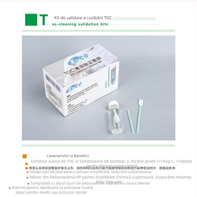 Set tampoane de verificare Low-TOC cu sticlă transparentă pentru prelevare de pe suprafețe, antistatice