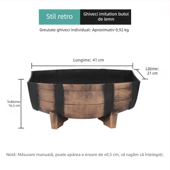 Ghiveci plastic cu diametru mare pentru plante de interior, aspect butoi din lemn, stil clasic, multifunctional