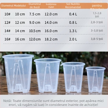 Ghiveci pentru Phalaenopsis cu coloană de aer, transparent, diametru extra mare, ghiveci rotund din plastic pentru birou