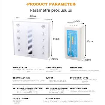 Dimer LED tactil, tip 86, pentru bandă LED monocromă