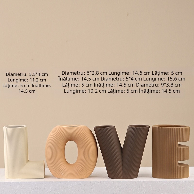 Vază ceramică cu litere LOVE pentru decorul camerei de nuntă, Morandi mat