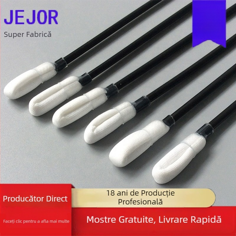 Bețișor de curățare fără praf cu cap de fibre poliesterice, tijă neagră, pentru curățarea instrumentelor într-un spațiu curat, personalizabil
