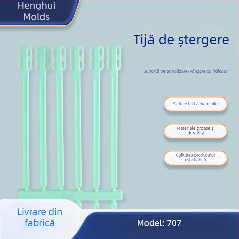 Bețișor de șters din polipropilenă 707, extins la 13 cm, cap plat verde cu suprafață tip plasă