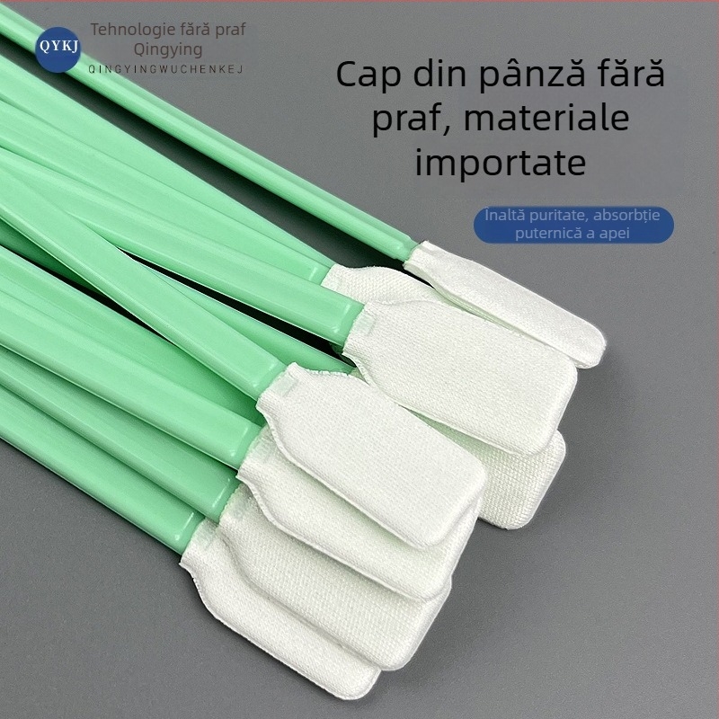 Tampon de bumbac fără scame, vârf pătrat plat, pentru curățarea lentilelor optice, cu tub, cap lat din material textil, pentru încăperi curate