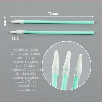 622B Tampon de bumbac fără scame, cu vârf ascuțit, pentru curățarea lentilelor optice