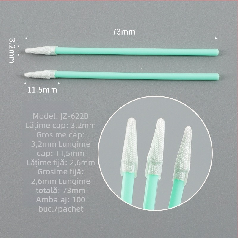 622B Tampon de bumbac fără scame, cu vârf ascuțit, pentru curățarea lentilelor optice