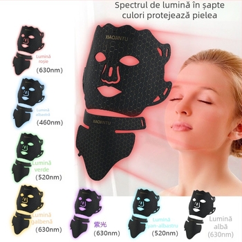 Mască de gât din silicon cu LED în 7 culori pentru uz casnic — rejuvenare a pielii, reducerea acneei și estomparea petelor