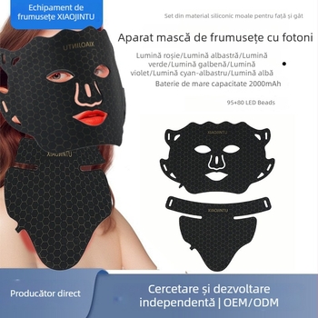 Mască de gât din silicon cu LED în 7 culori pentru uz casnic — rejuvenare a pielii, reducerea acneei și estomparea petelor