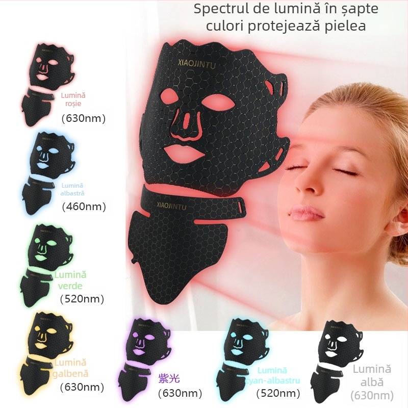 Mască de gât din silicon cu LED în 7 culori pentru uz casnic — rejuvenare a pielii, reducerea acneei și estomparea petelor