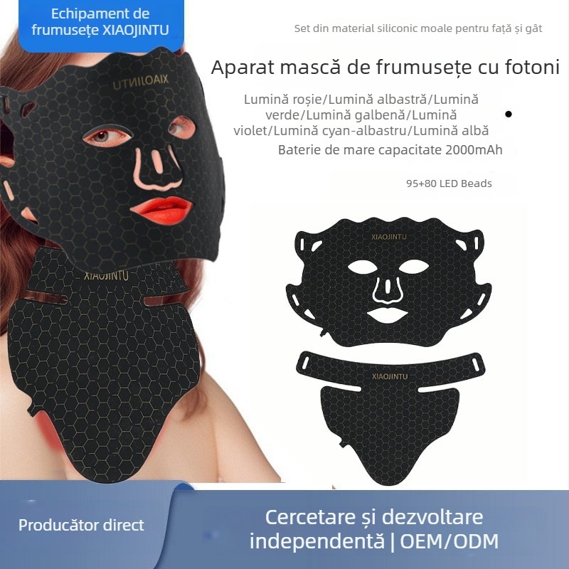 Mască de gât din silicon cu LED în 7 culori pentru uz casnic — rejuvenare a pielii, reducerea acneei și estomparea petelor