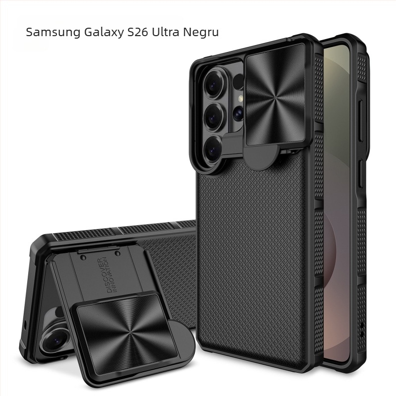 Carcasă Samsung Galaxy S26 Ultra din PC+TPU cu model pătrățos în carouri și suport rabatabil încorporat